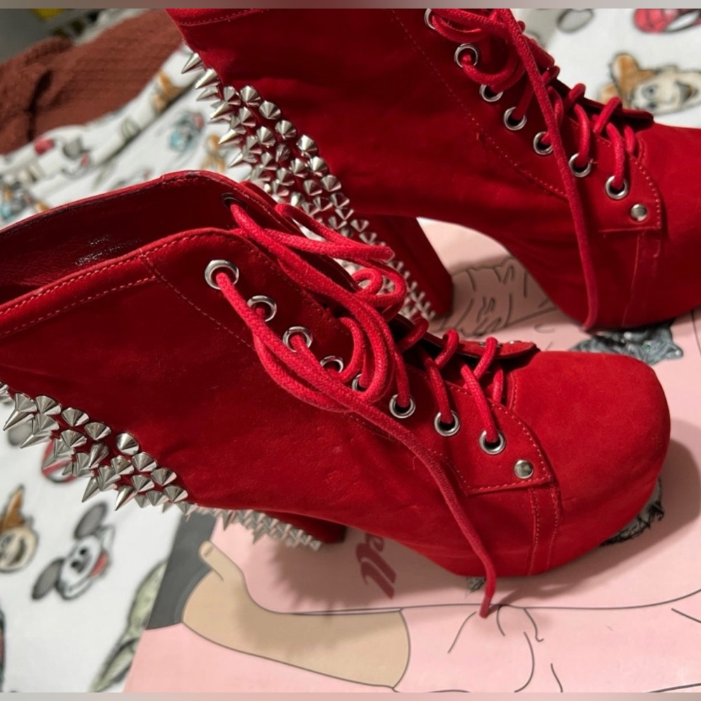 Size 6 Jeffrey Campbell spiked red suede litas